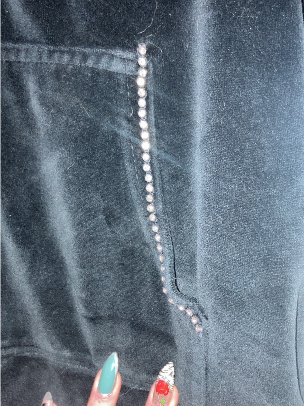 Black Zip-Up Velour Jacket with Rhinestone Trim - Picture 4 of 5
